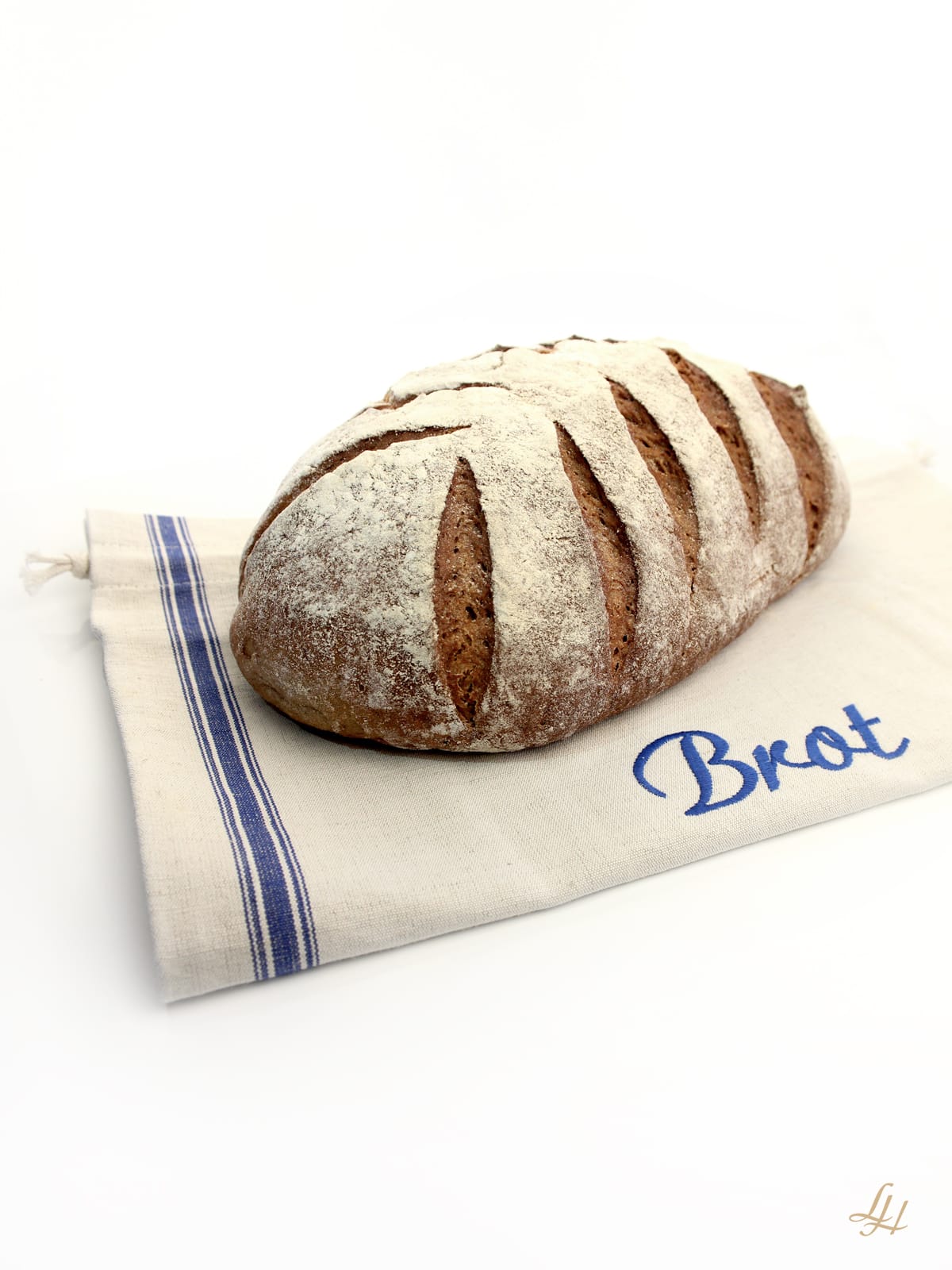 Brotbeutel mit Stickerei in Blau mit Brot