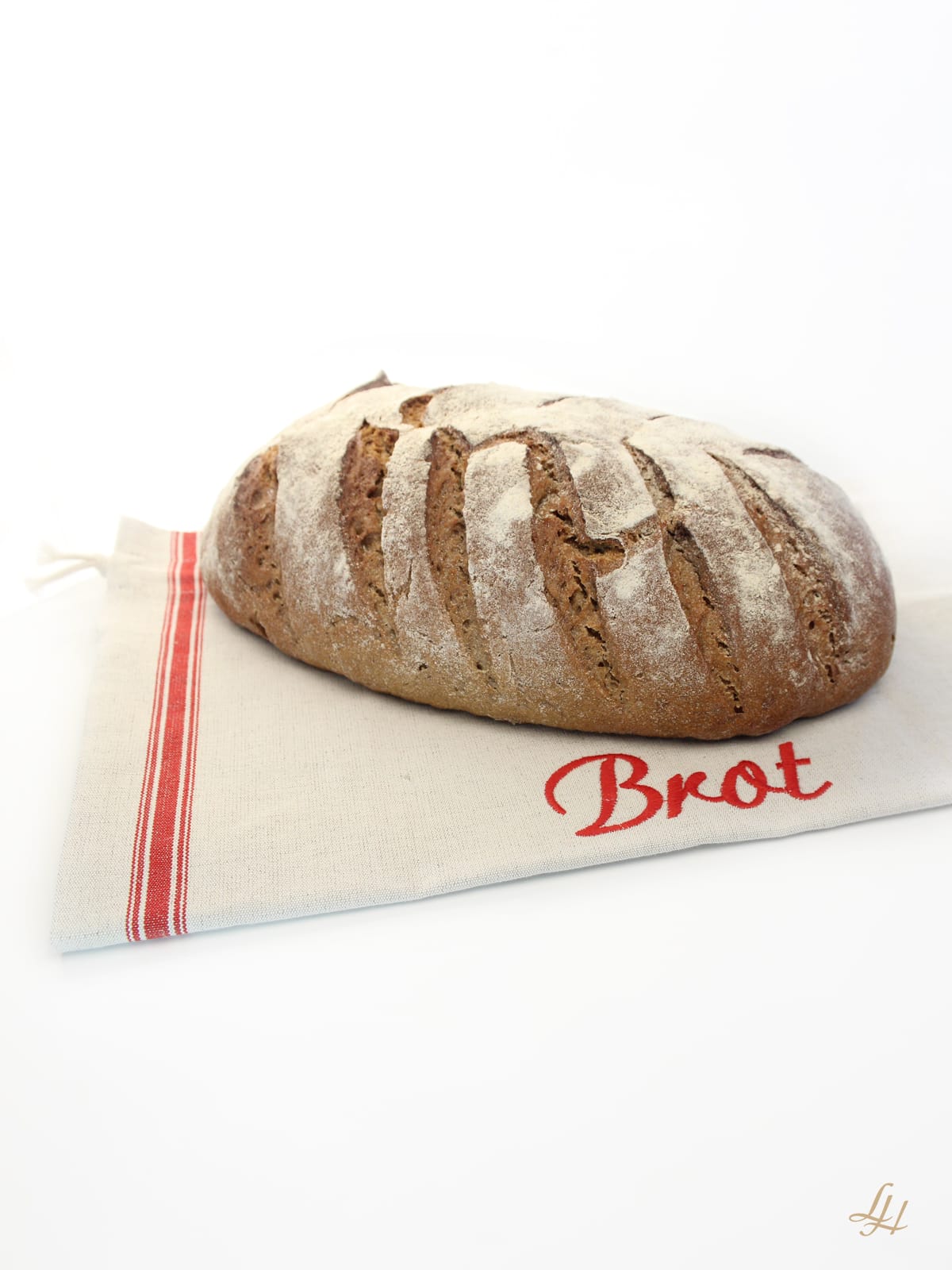 Brotbeutel mit Stickerei in Rot mit Brot