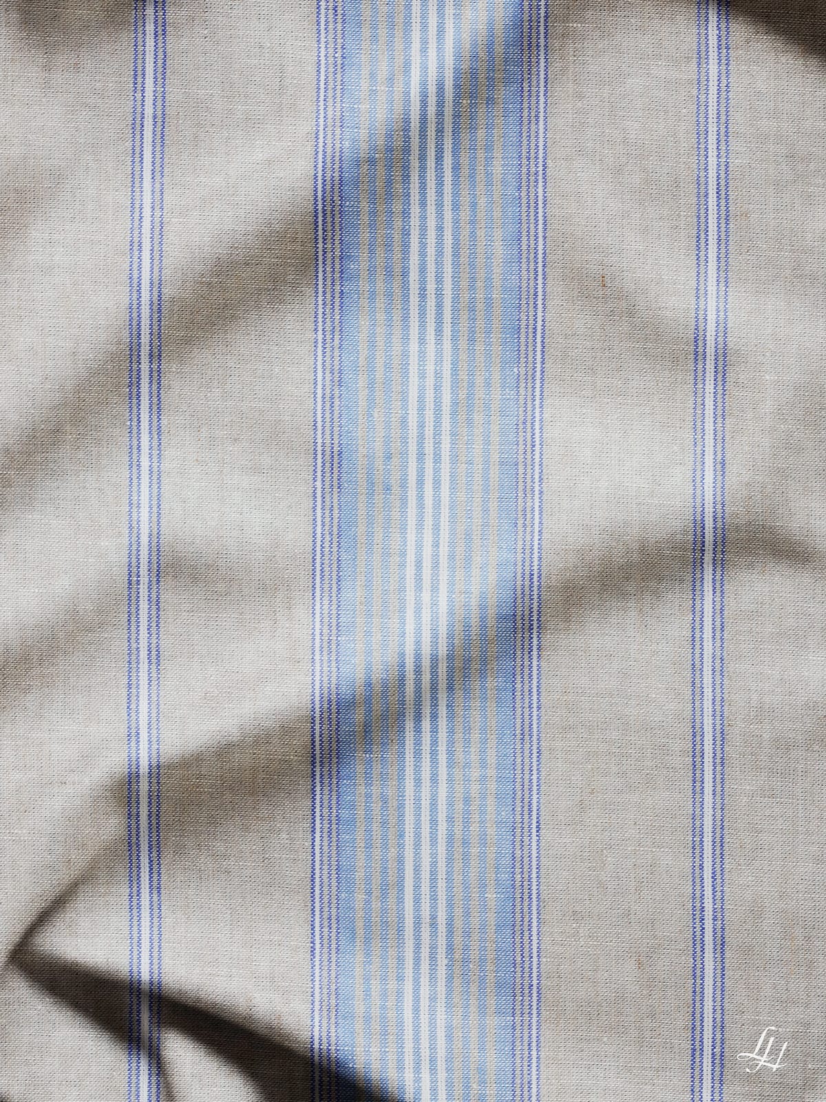 Kinderbettbezug aus Reinleinen in mittelgrob mit farbiger Streifen blau