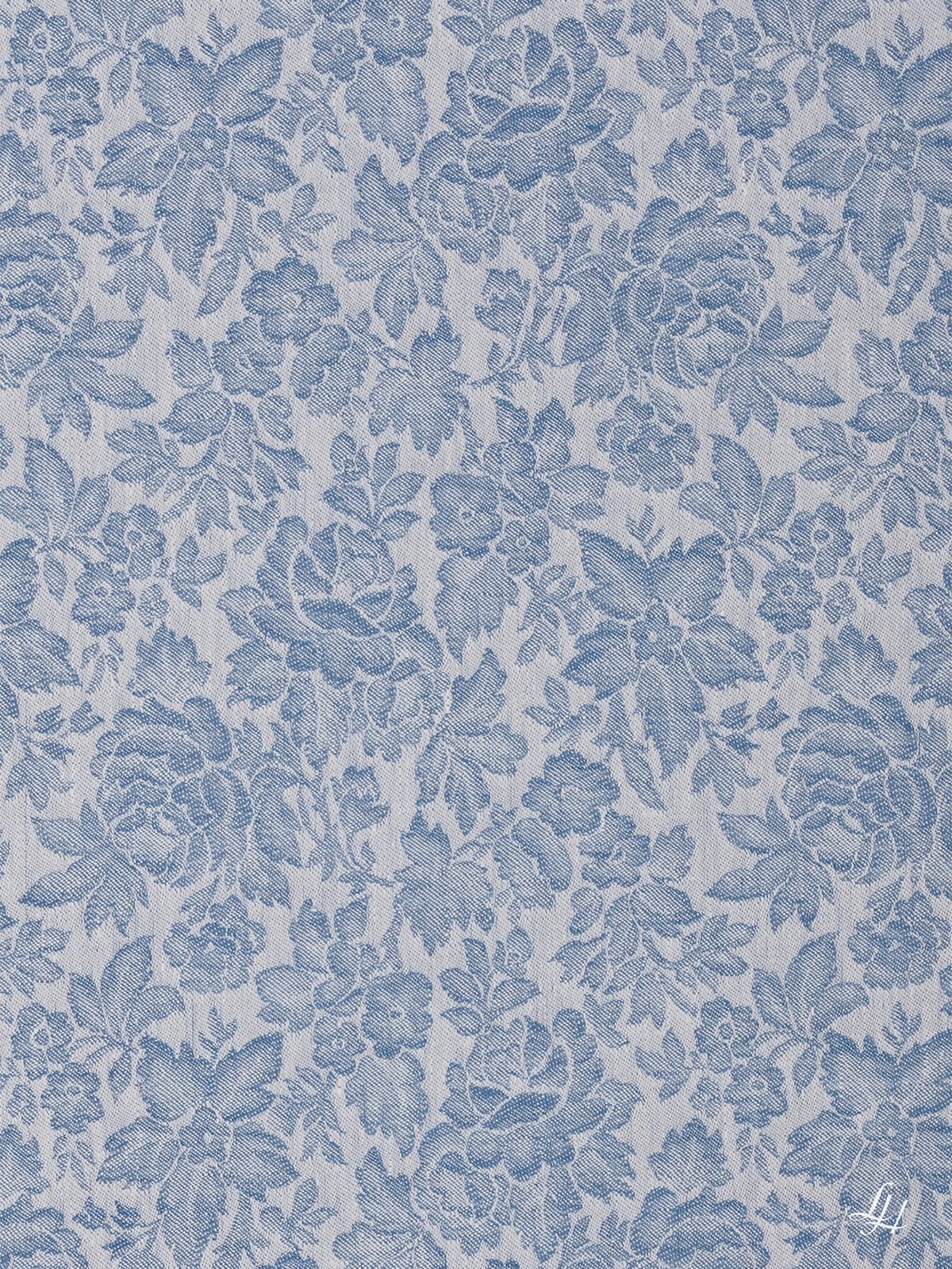 Tischtücher aus Reinleinen-Damast Muster Röschen in Blau; die Struktur