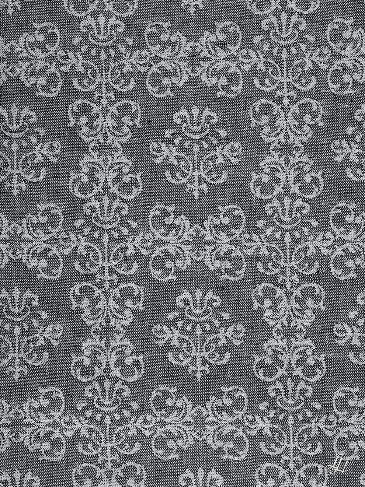 Kissenbezug aus Reinleinen-Damast mit Muster Ornament in Anthrazit-Dunkel; Musterdetail