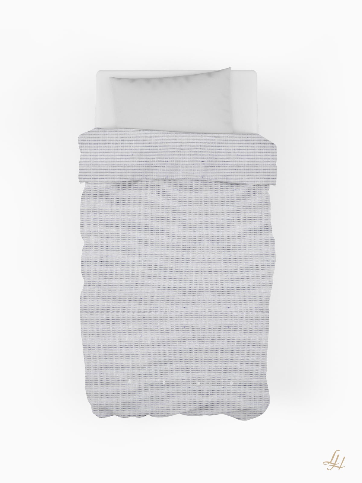 Bettbezug aus Reinleinen-feine Querstreifen in Weiß-Blau; Beispielbild