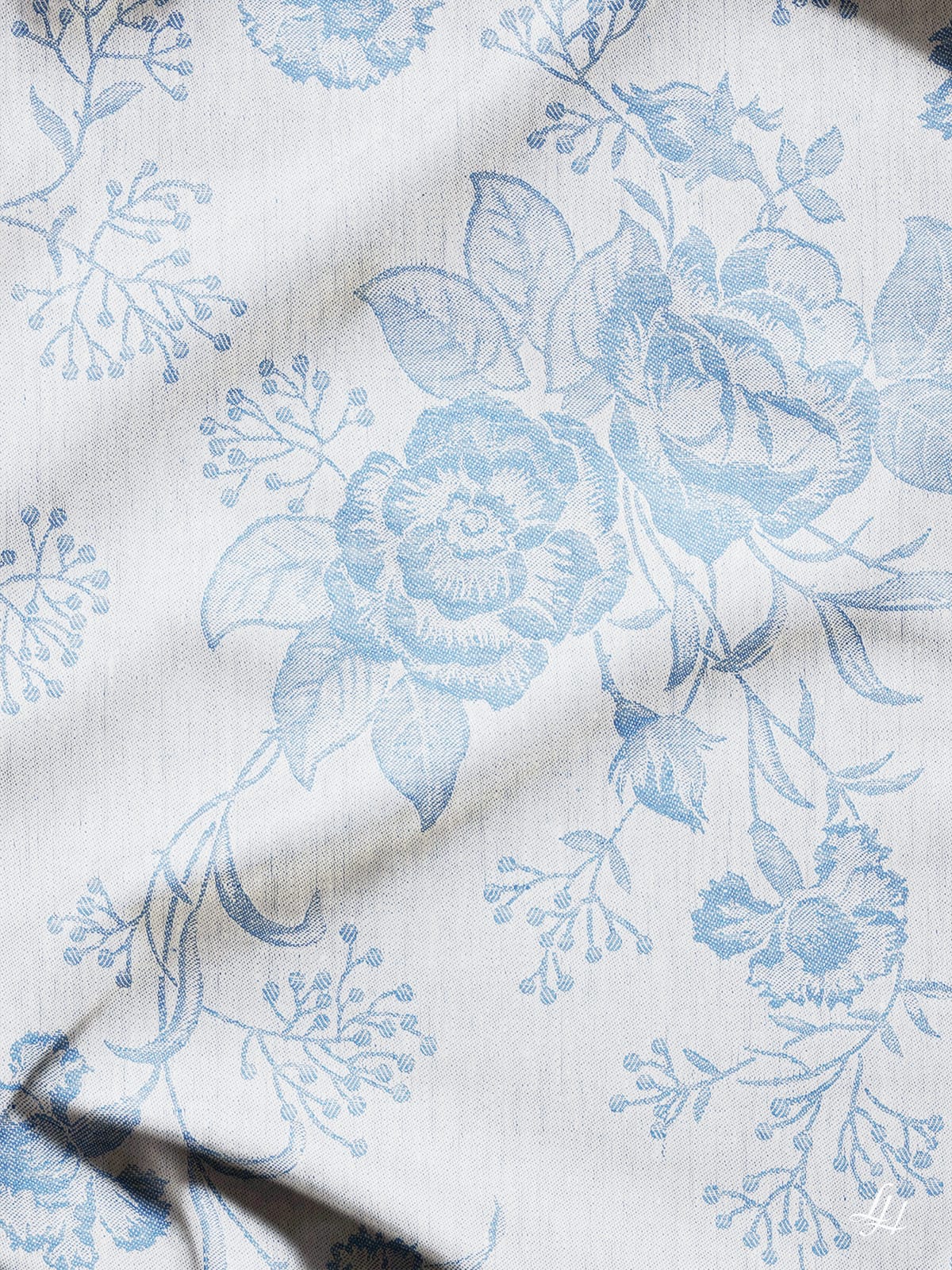 Bettbezug aus Reinleinen-Damast mit Muster Nelke in Altblau-Hell