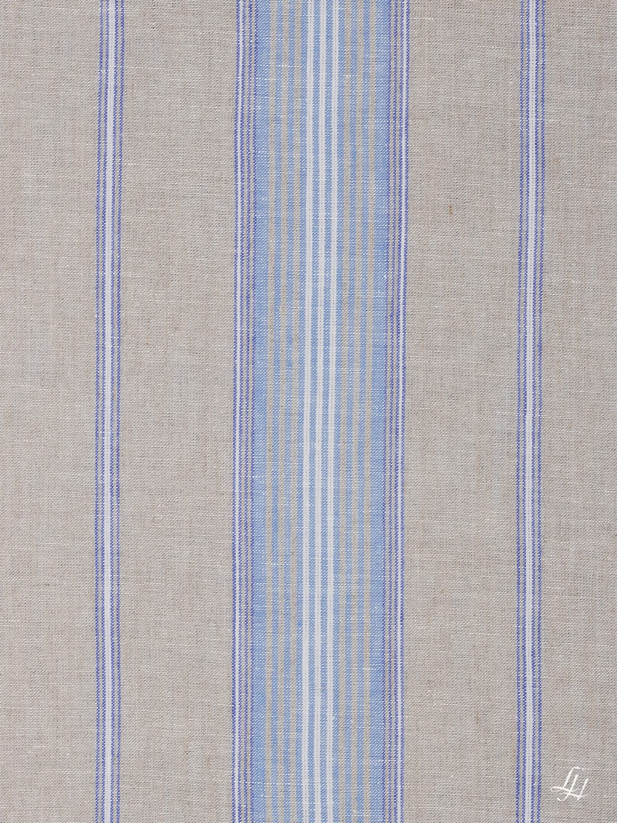 Spannlaken aus Reinleinen-mittelgrob mit farbigen Streifen in Blau im Detail