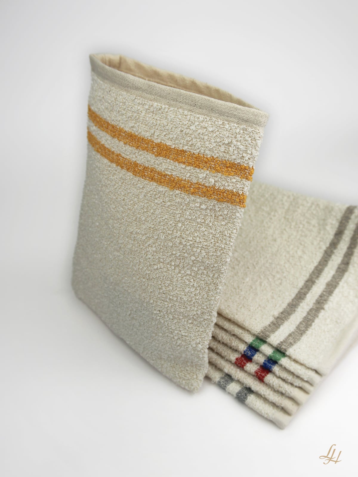 Waschhandschuh aus Leinenfrotté mit Grund Creme in Gelb