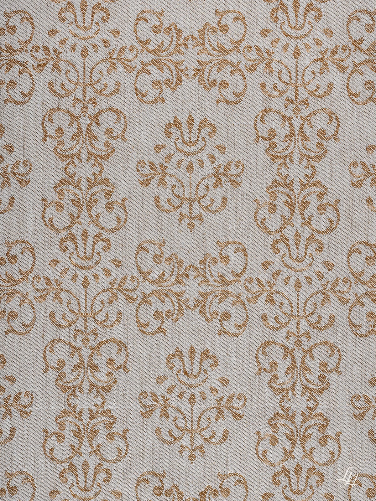 Kissenbezug aus Reinleinen-Damast mit Muster Ornament in Gold-Hell; Musterdetail