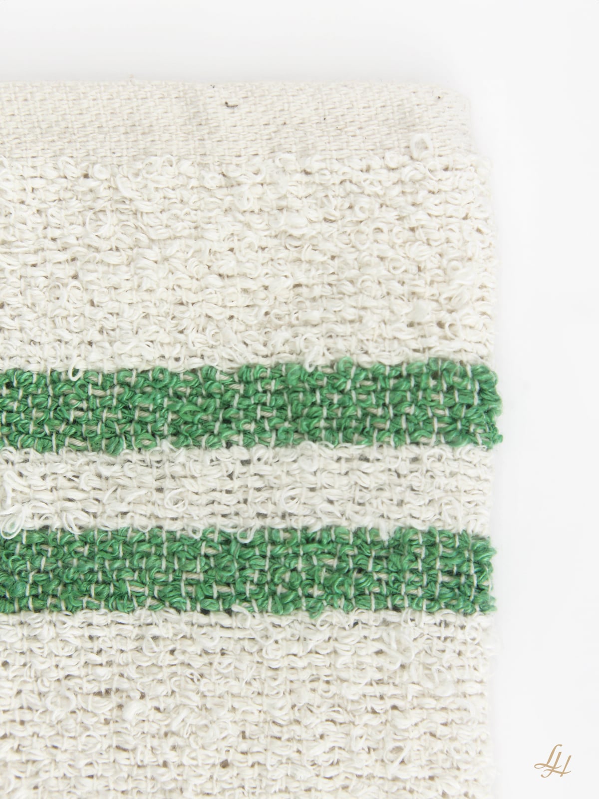 Waschhandschuh aus Leinenfrotté mit Grund Reinweiß in Grün Detail