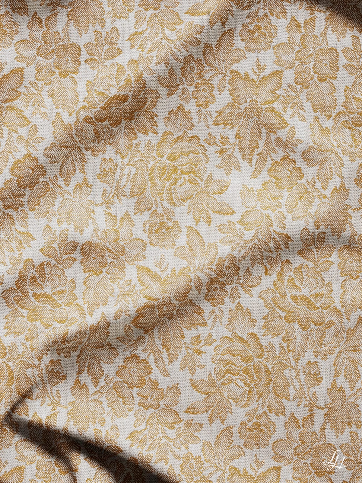 Tischtücher aus Reinleinen-Damast Muster Röschen in Gold