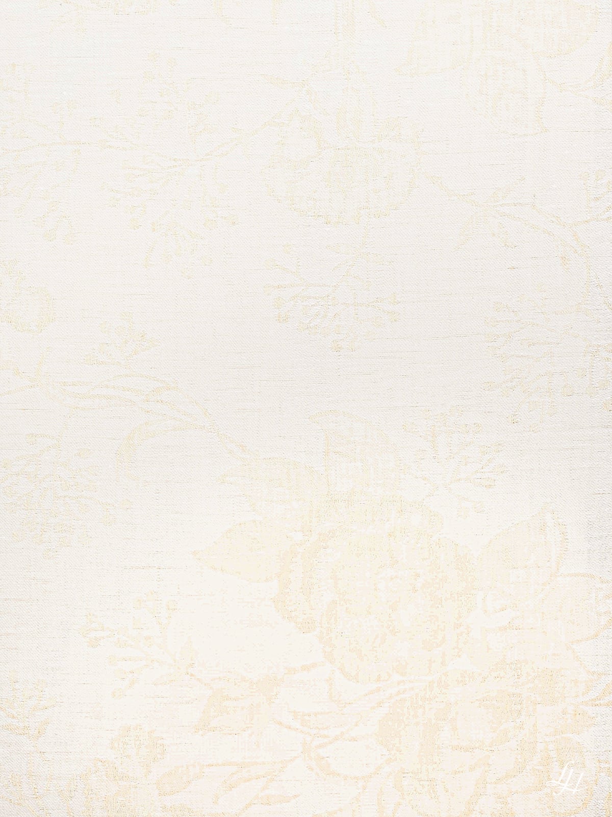 Bettbezug aus Reinleinen-Damast mit Muster Nelke in Hellgelb-Dunkel; die Struktur