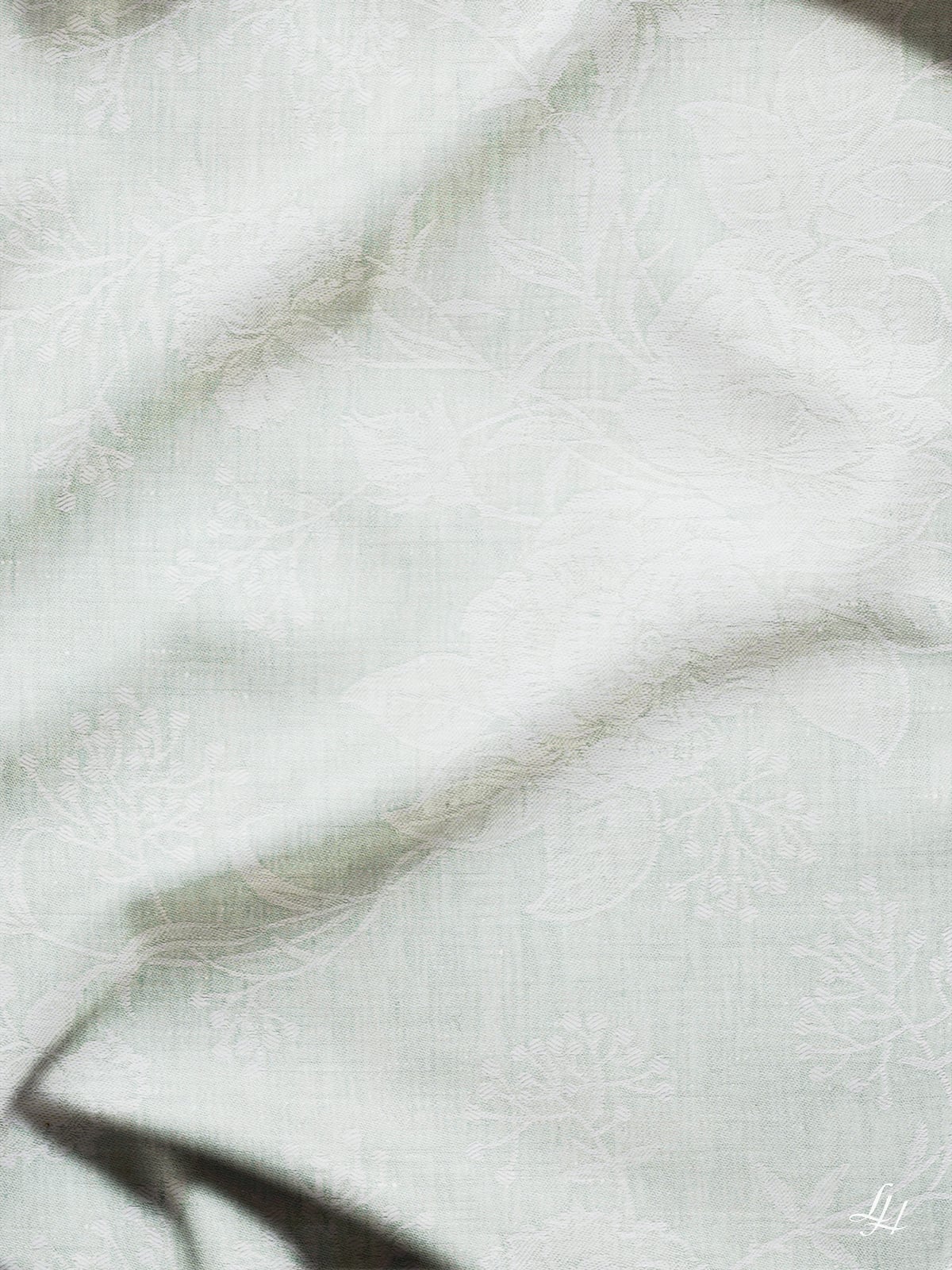 Bettbezug aus Reinleinen-Damast mit Muster Nelke in Mint-Dunkel