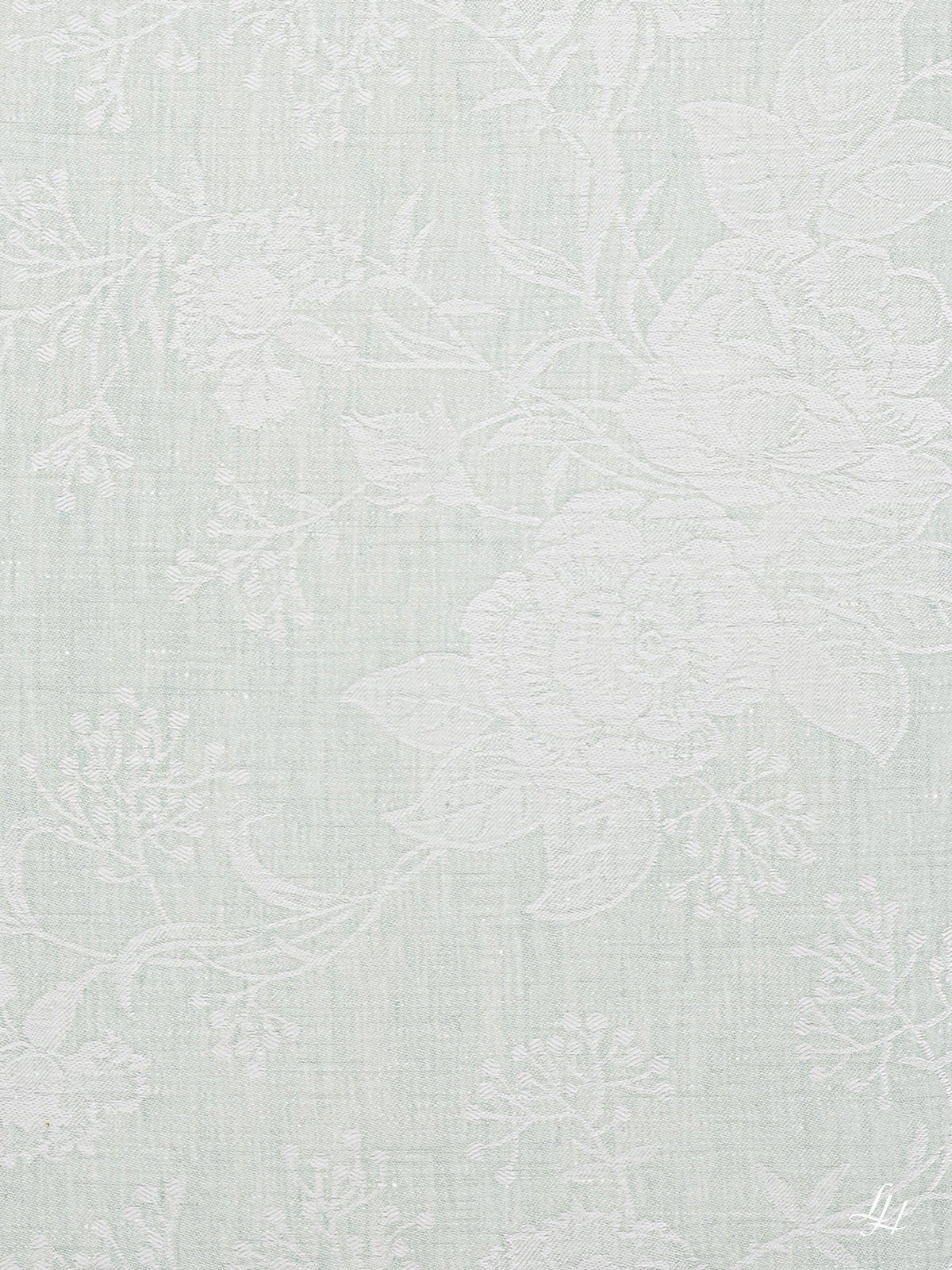 Bettbezug aus Reinleinen-Damast mit Muster Nelke in Mint-Dunkel; die Struktur