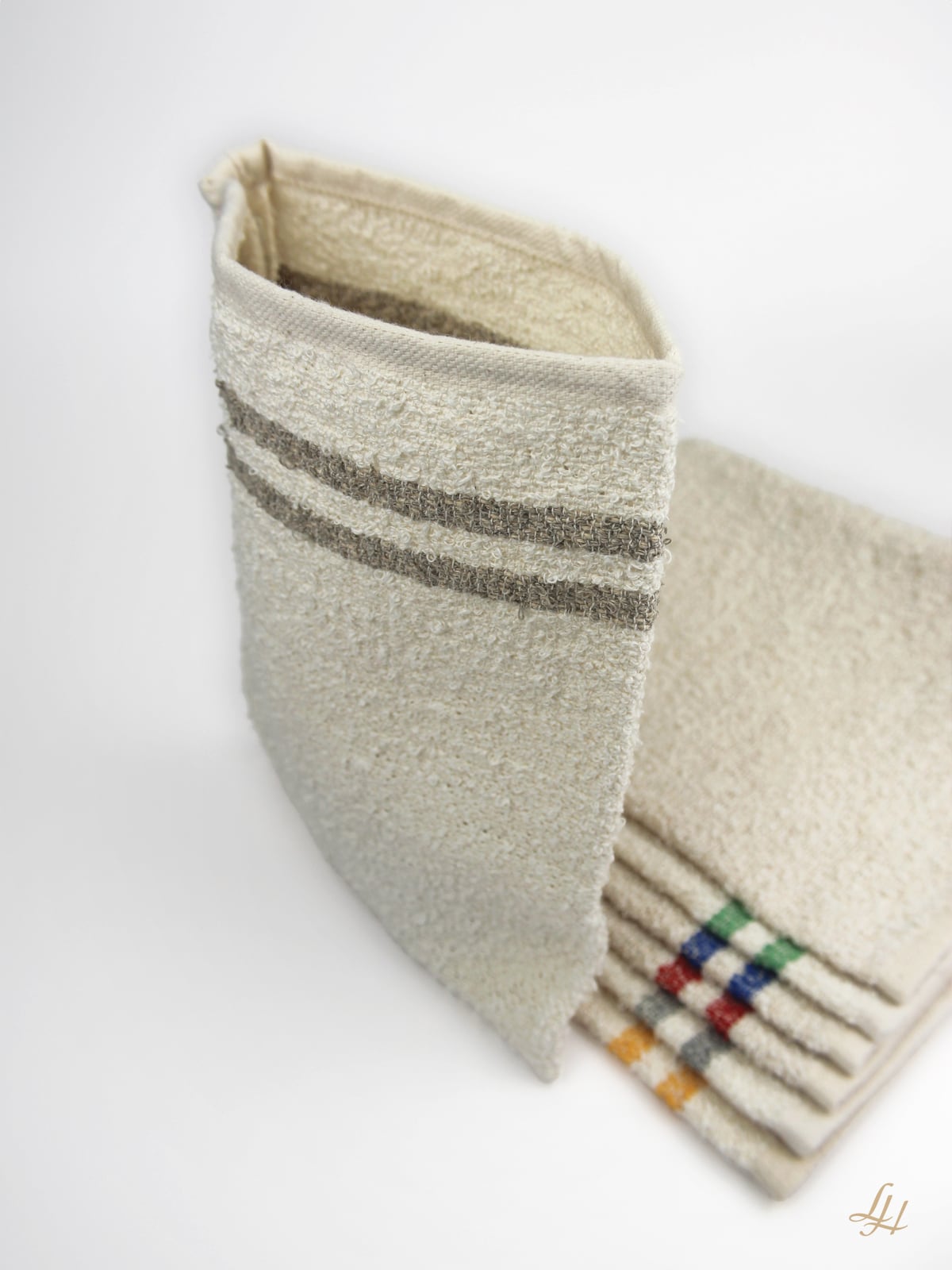 Waschhandschuh aus Leinenfrotté mit Grund Creme in Natur