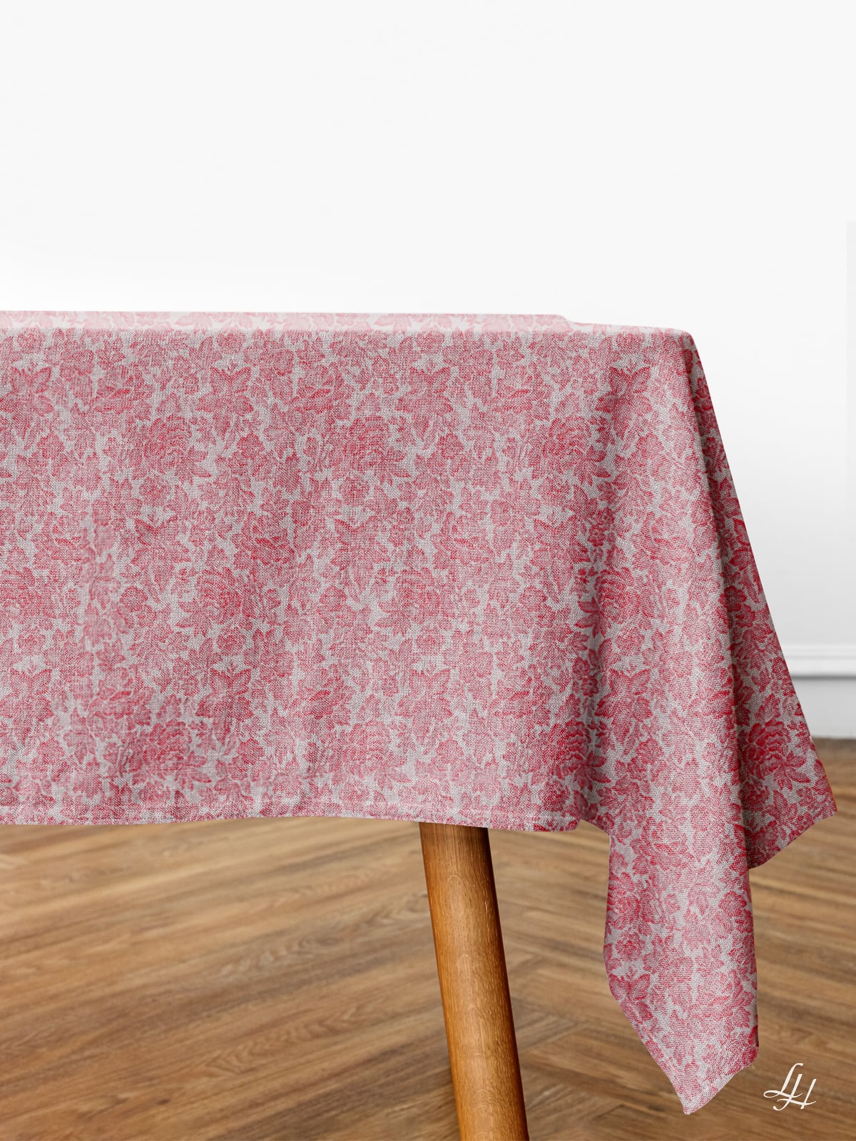 Tischtücher aus Reinleinen-Damast Muster Röschen in Rot, Beispieldarstellung