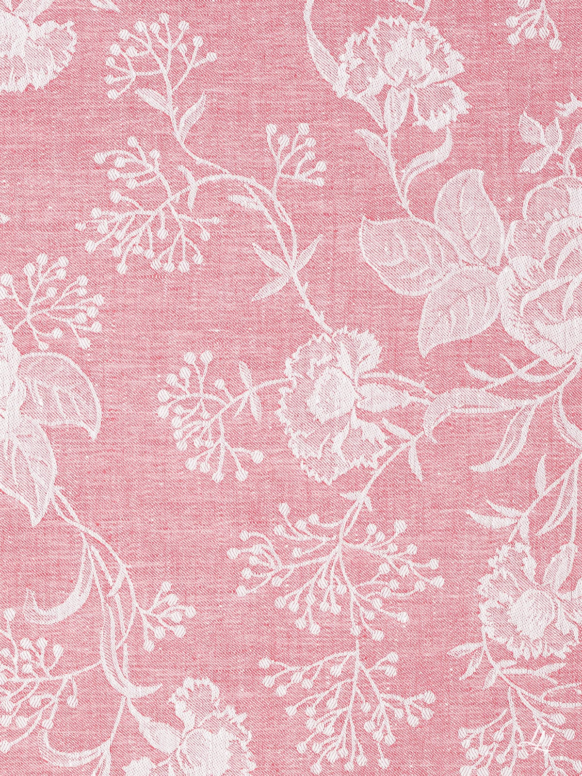 Bettbezug aus Reinleinen-Damast mit Muster Nelke in Rot-Dunkel; im Detail