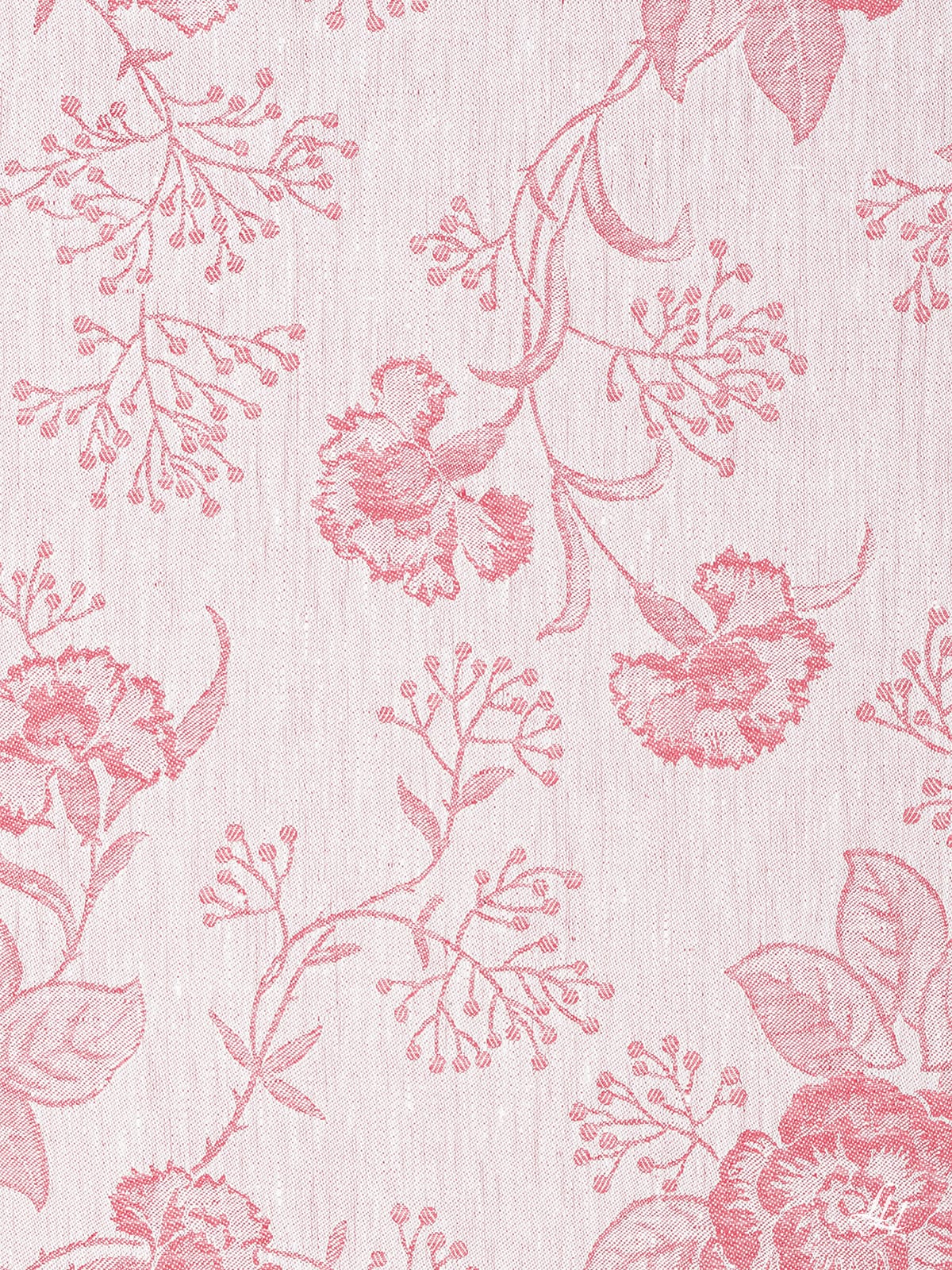 Bettbezug aus Reinleinen-Damast mit Muster Nelke in Rot-Hell im Detail