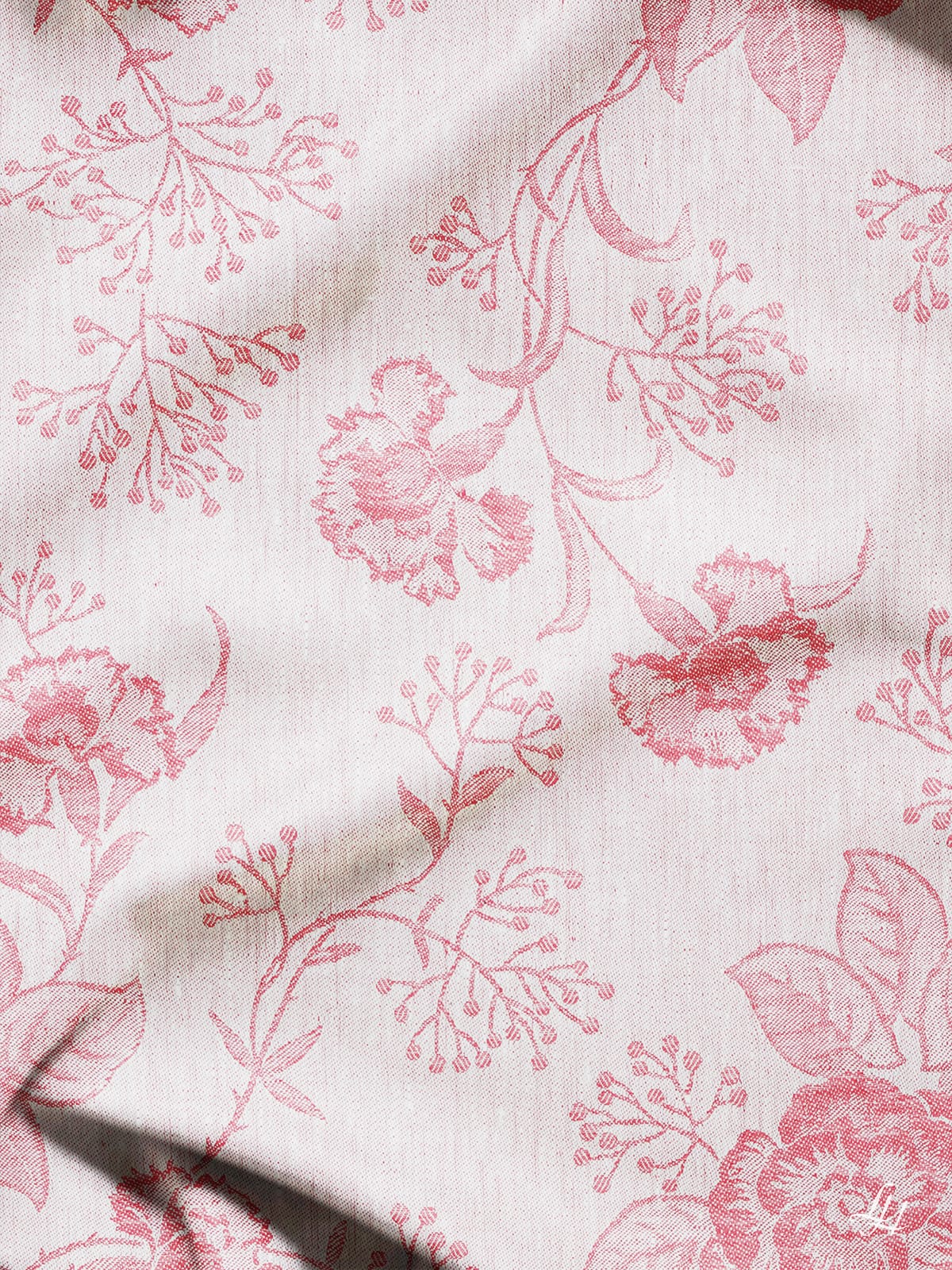 Bettbezug aus Reinleinen-Damast mit Muster Nelke in Rot-Hell die Struktur