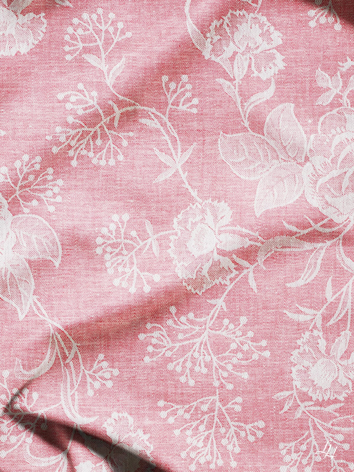 Bettbezug aus Reinleinen-Damast mit Muster Nelke in Rot-Dunkel die Struktur