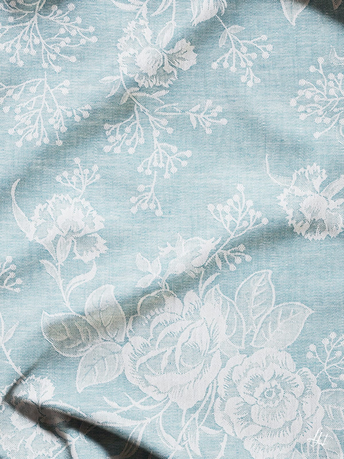 Bettbezug aus Reinleinen-Damast mit Muster Nelke in Petrol-Dunkel