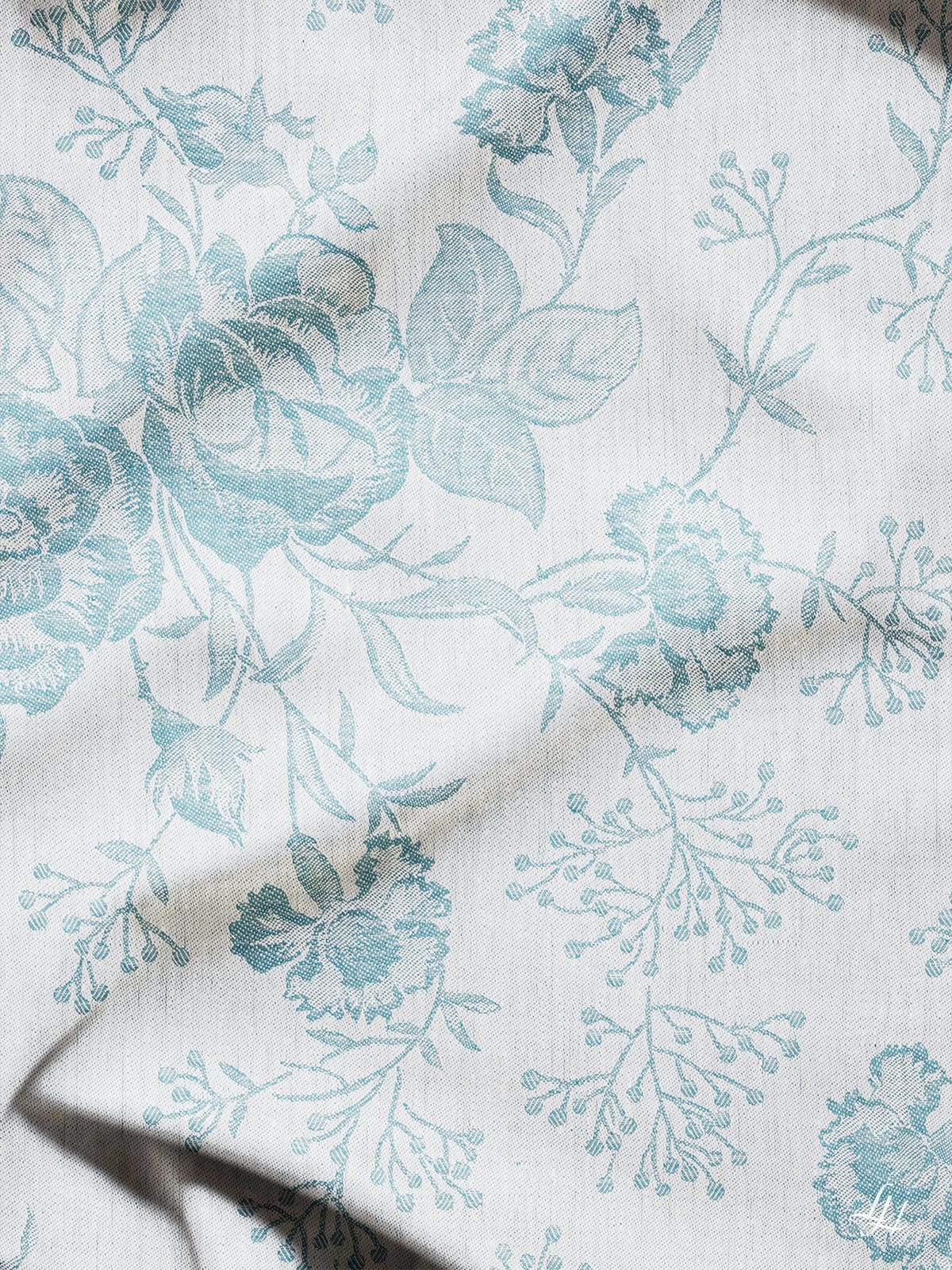 Bettbezug aus Reinleinen-Damast mit Muster Nelke in Petrol-Hell