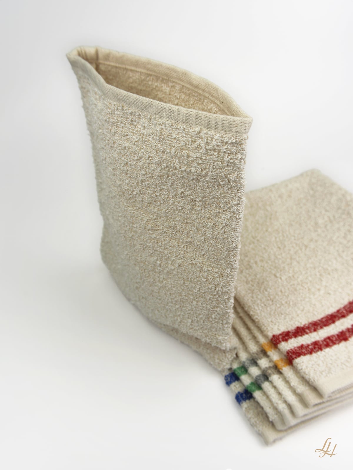 Waschhandschuh aus Leinenfrotté mit Grund Creme in Uni