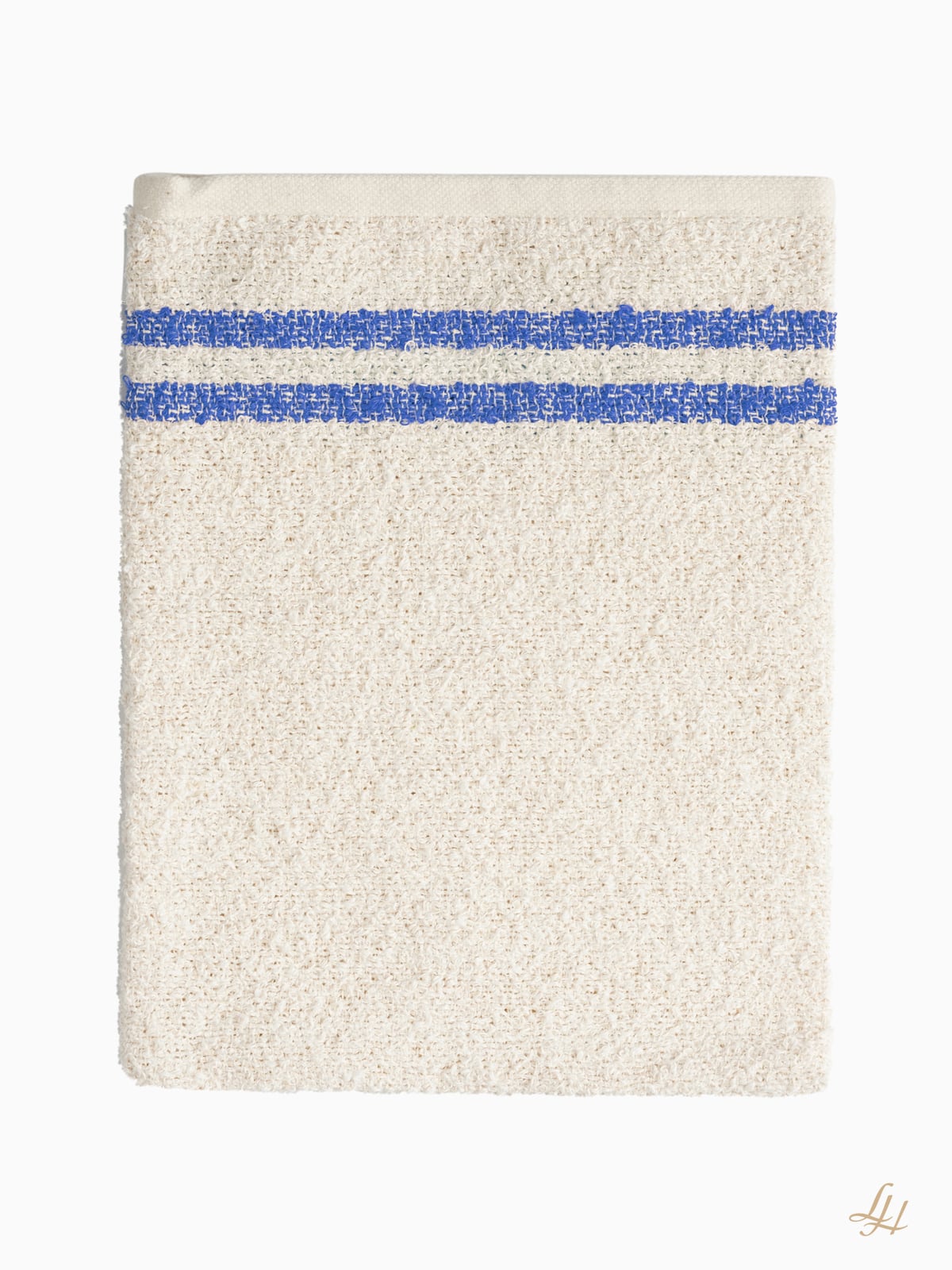 Waschhandschuh aus Leinenfrotté mit Grund Creme in Blau Front