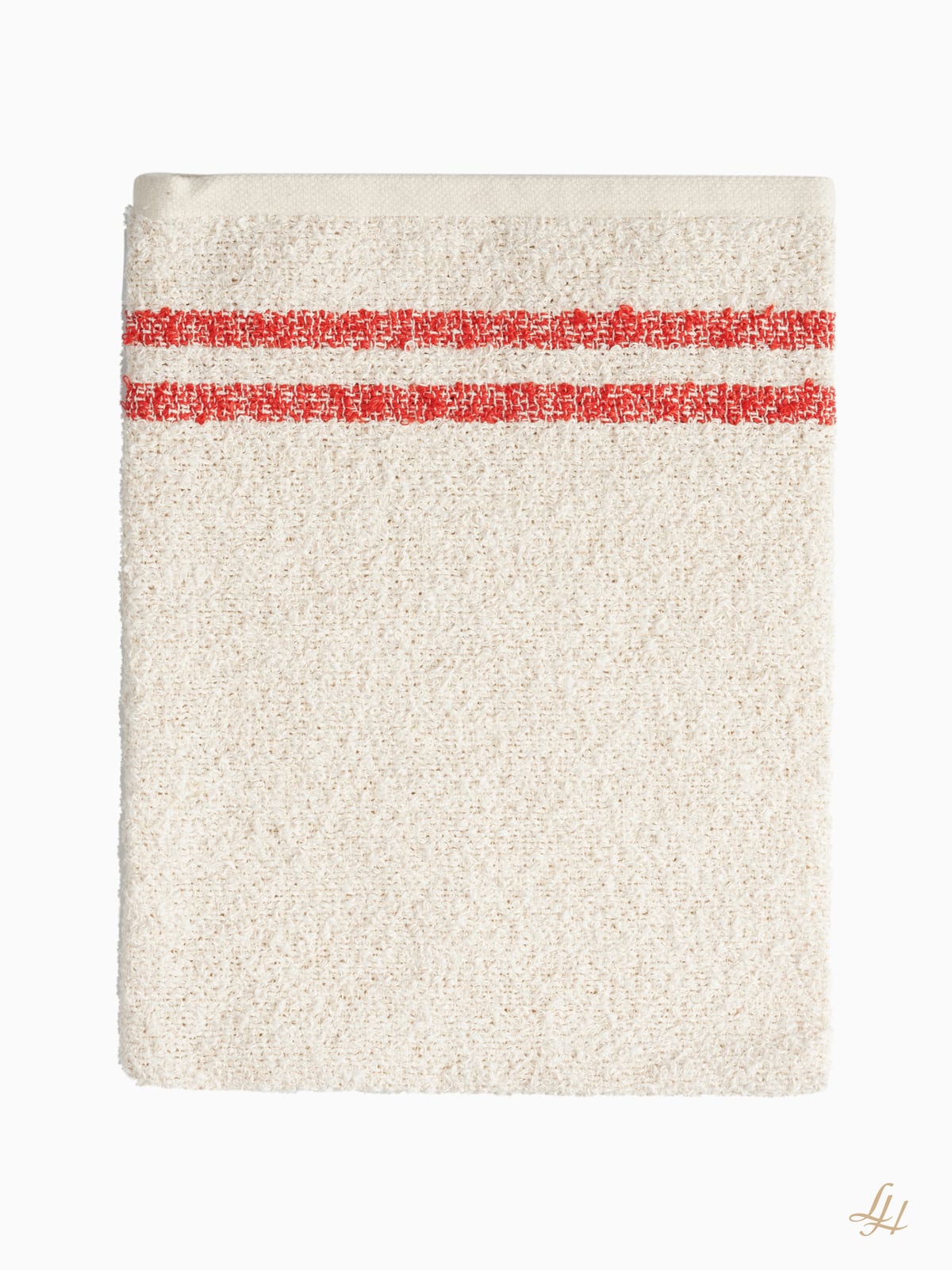 Waschhandschuh aus Leinenfrotté mit Grund Creme in Rot Front