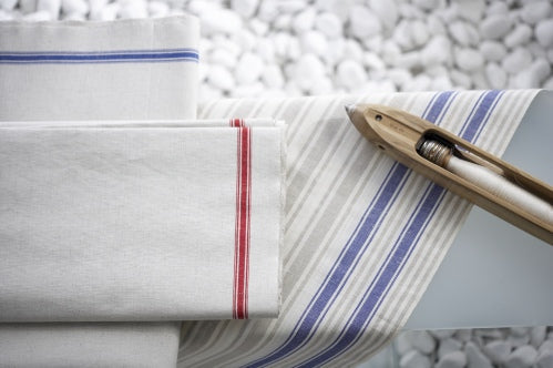 Mangeltuch aus Halbleinen in Blau & Rot