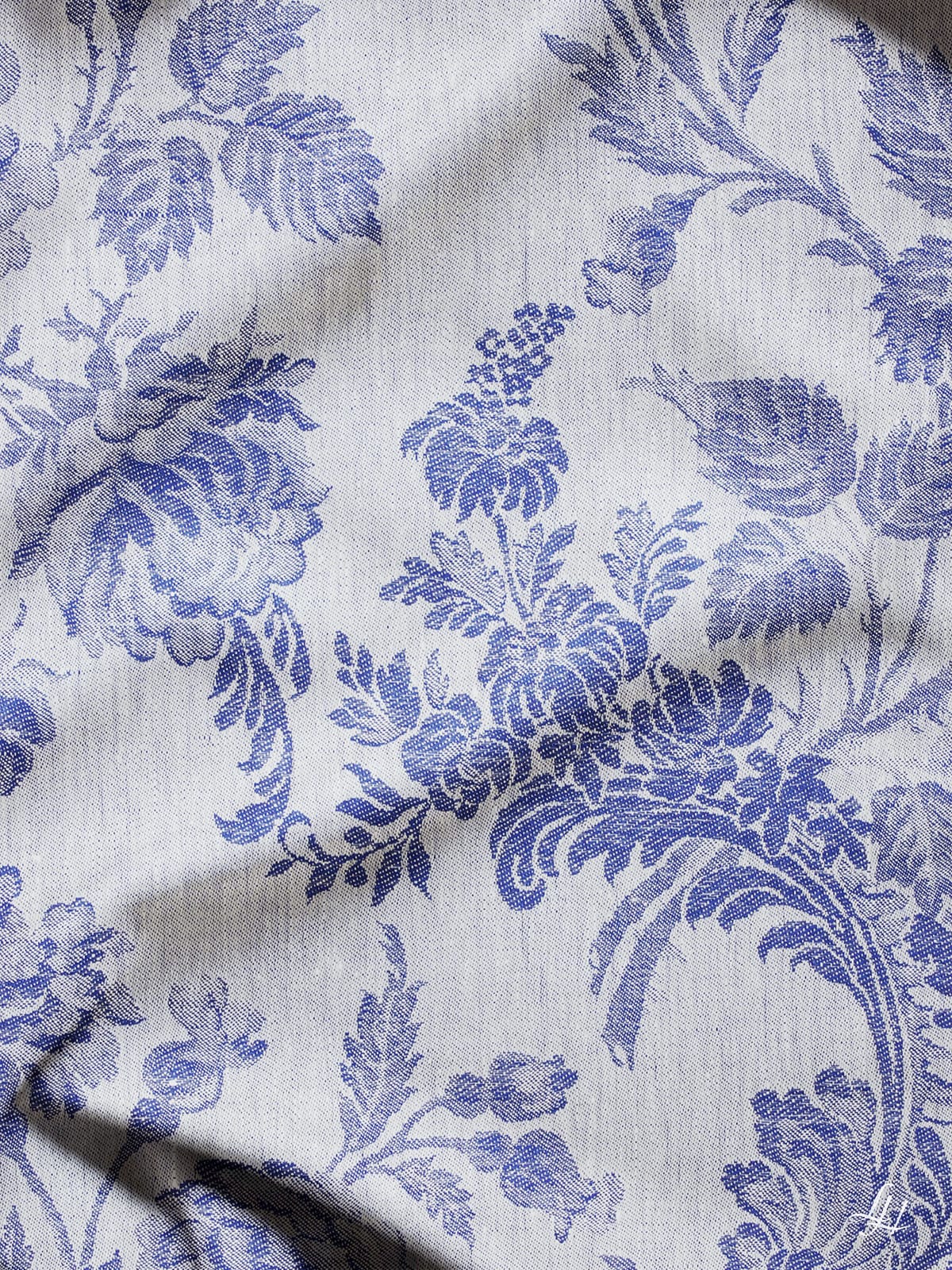 Bettbezug aus Reinleinen-Damast mit Muster Chrysantheme in Blau-Hell Struktur