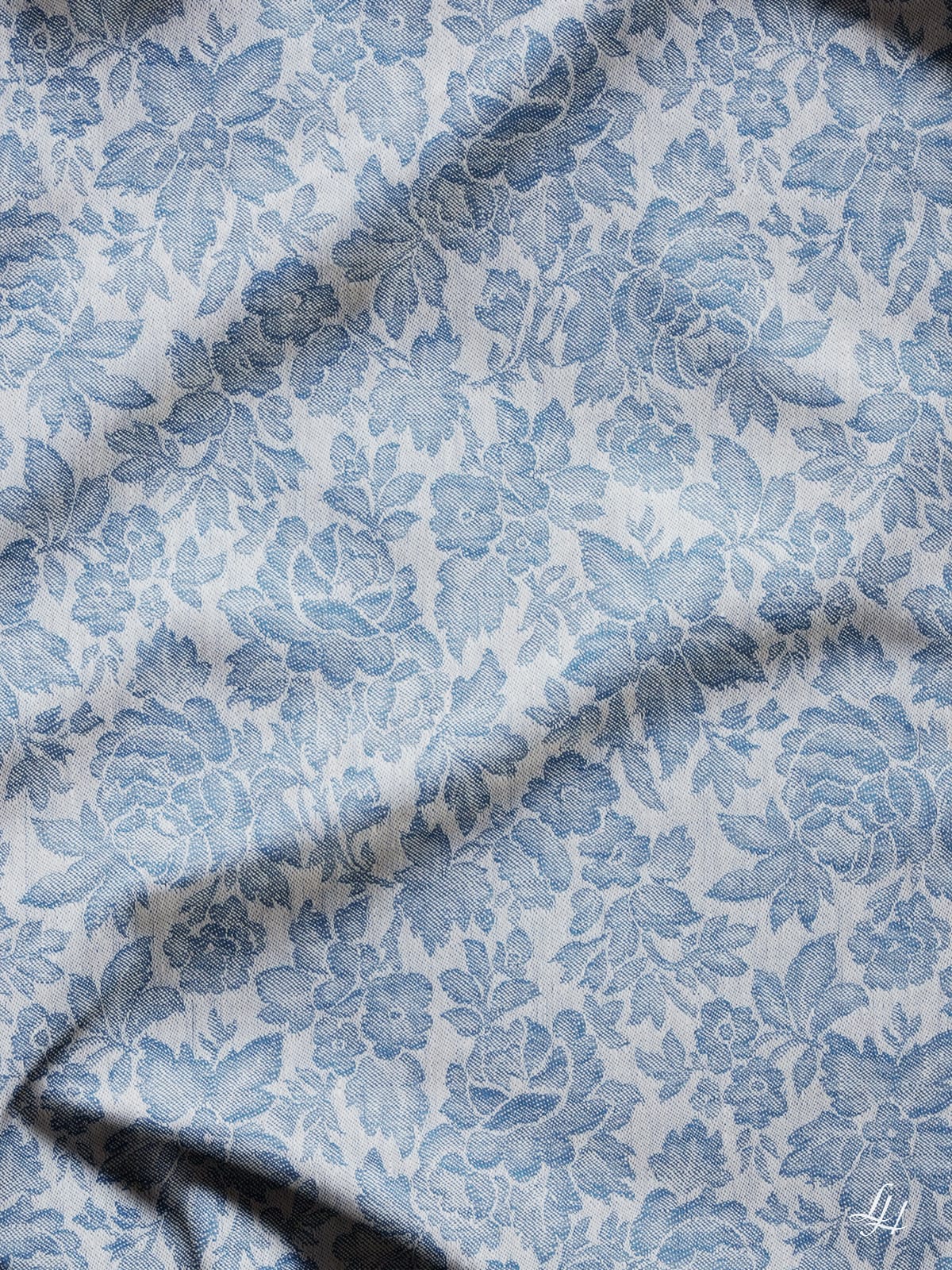 Bettbezug aus Reinleinen-Damast mit Muster Röschen in Altblau