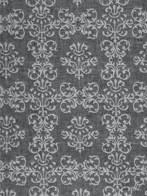 Bettbezug aus Reinleinen-Damast mit Muster Ornament in Anthrazit-Dunkel die Struktur