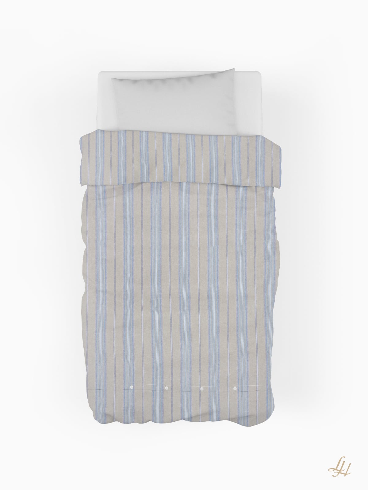 Bettbezug aus Reinleinen-mittelgrob mit farbigen Streifen in Blau Beispielbild