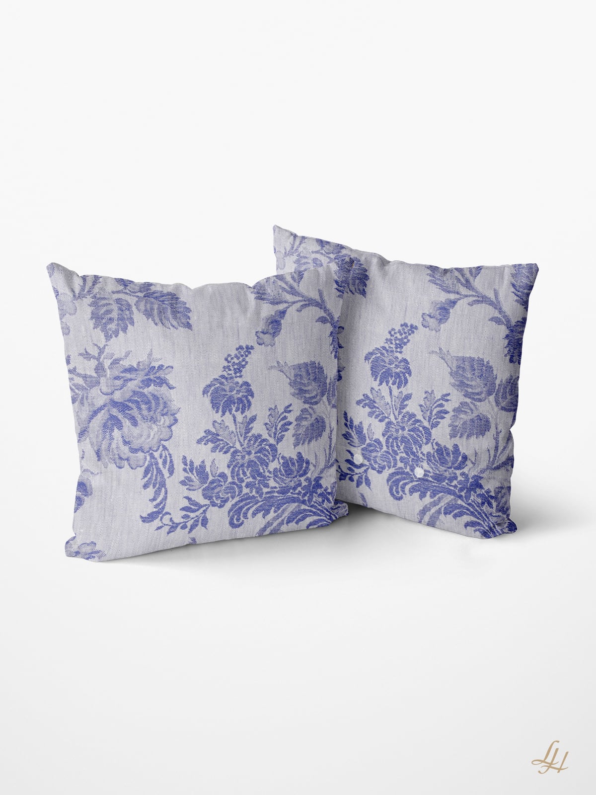 Kissen aus Reinleinen-Damast Muster Chrysantheme in Blau-Hell; Beispielbild