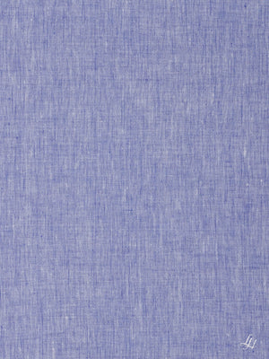 Blauer Mittelgrob-Reinleinen-Stoff mit dezenter Webstruktur und kleinem weißen Logo in der rechten unteren Ecke.