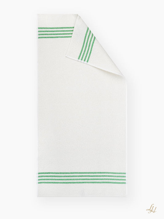Handtuch aus Leinenfrotté Grund Reinweiss in Grün