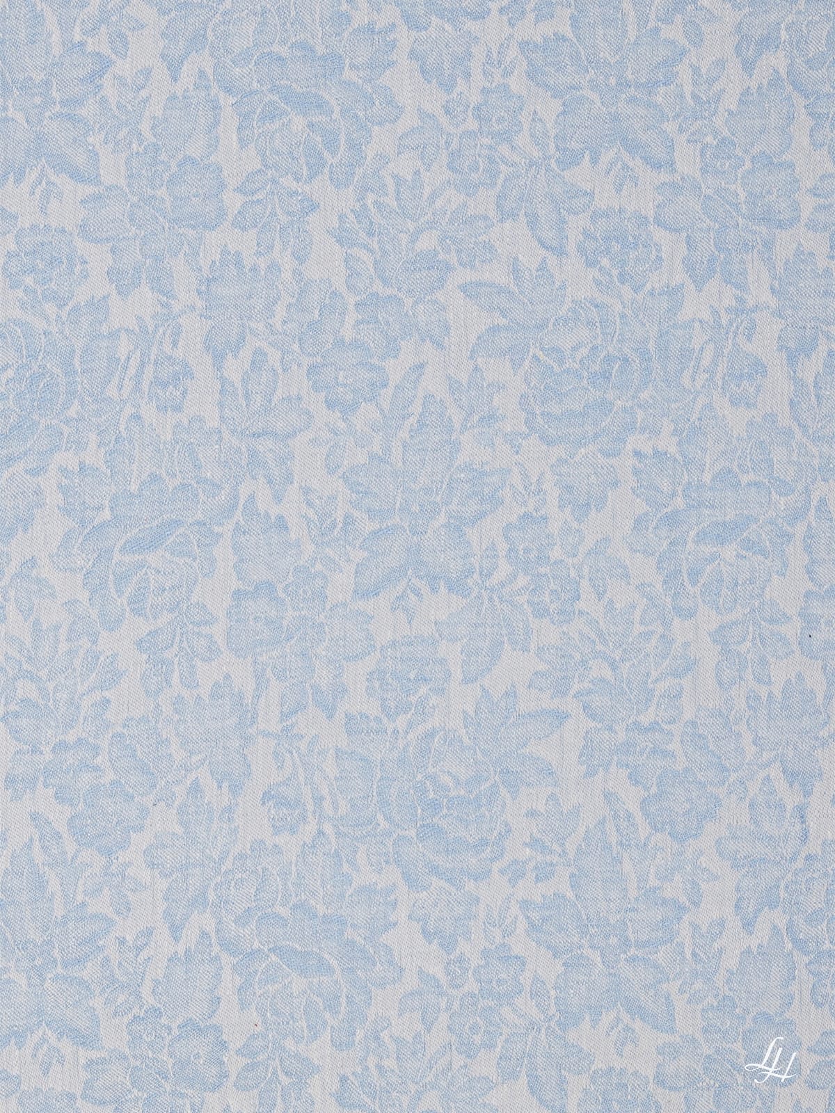Tischtücher aus Reinleinen-Damast Muster Röschen in Hellblau; die Struktur