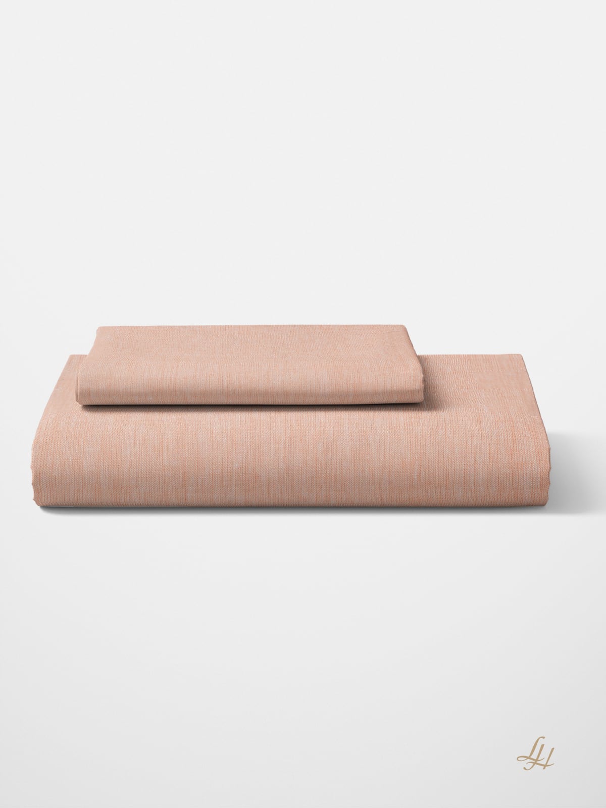Bettbezug in Reinleinen-mittelgrob in Uni-Farbe Lachs gefaltet