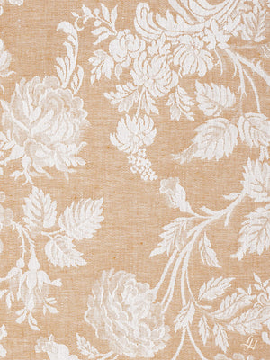 Tischläufer aus Reinleinen-Damast Muster Chrysantheme in Gold-Hell im Detail