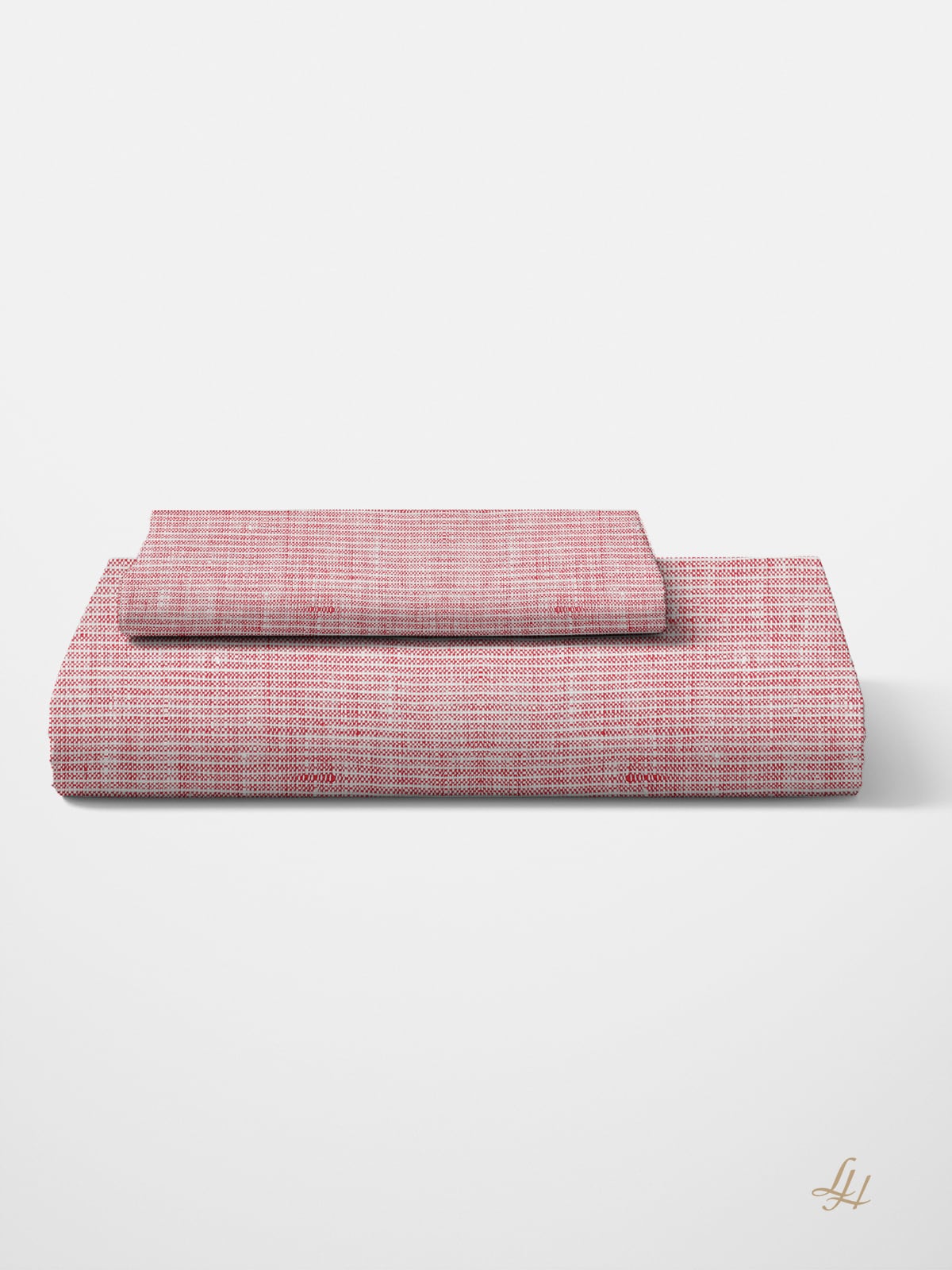 Leinen Bettwäsche Set Nadelstreifen Linnea rot-weiß gefaltet