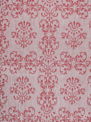 Bettbezug aus Reinleinen-Damast mit Muster Ornament in Rot-Hell die Struktur