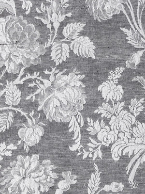 Tischläufer aus Reinleinen-Damast Muster Chrysantheme in Anthrazit-Hell im Detail