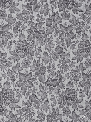 Stoffmuster Reinleinen-Damast Röschen schwarz