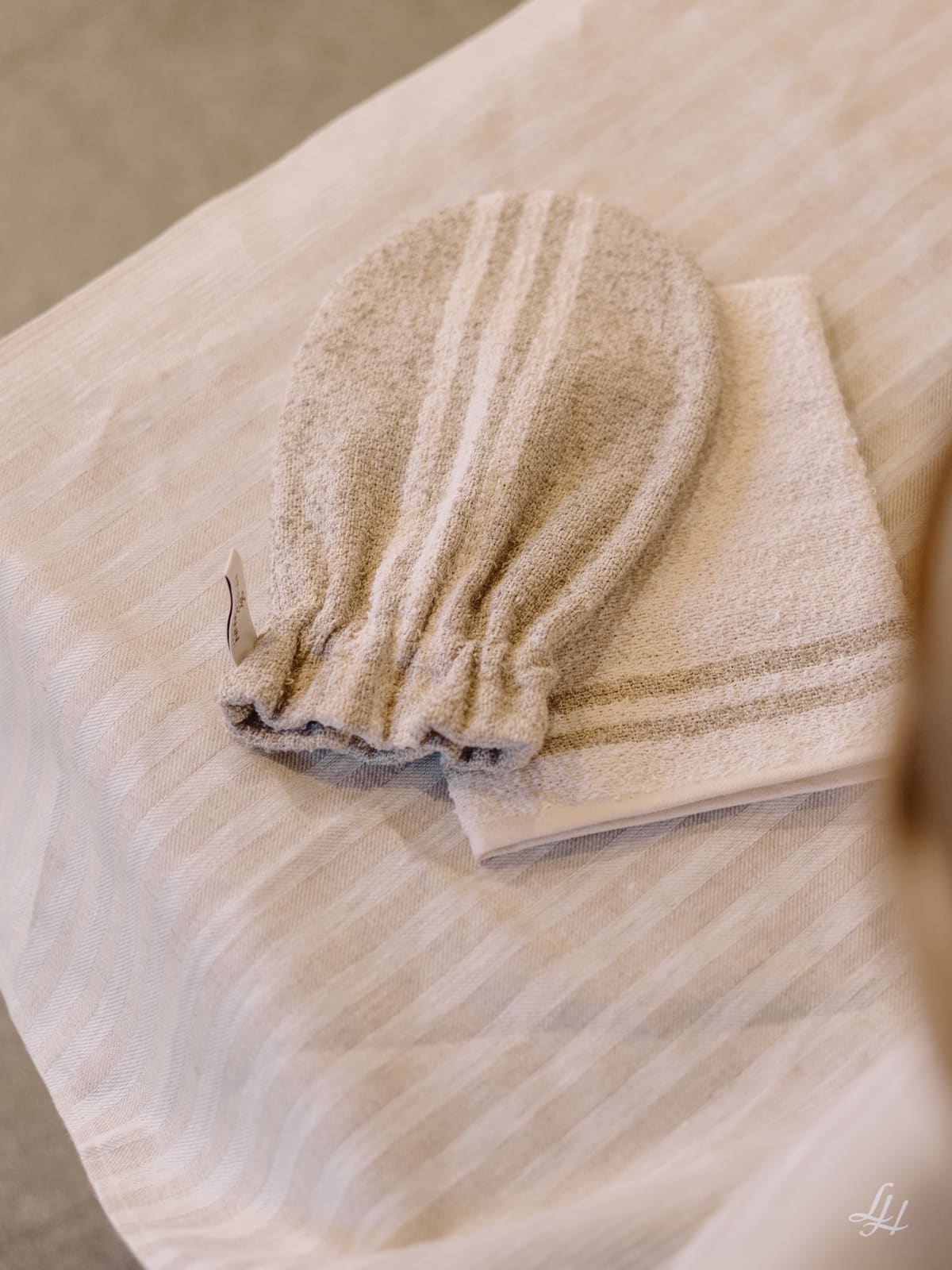 Waschhandschuh aus Leinenfrotté cremeweiß